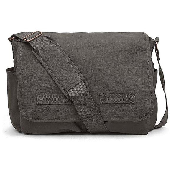 Classic Vintage Messenger Bag - Original Heavyweight Cotton Canvas Charcoal - Picture 1 of 7